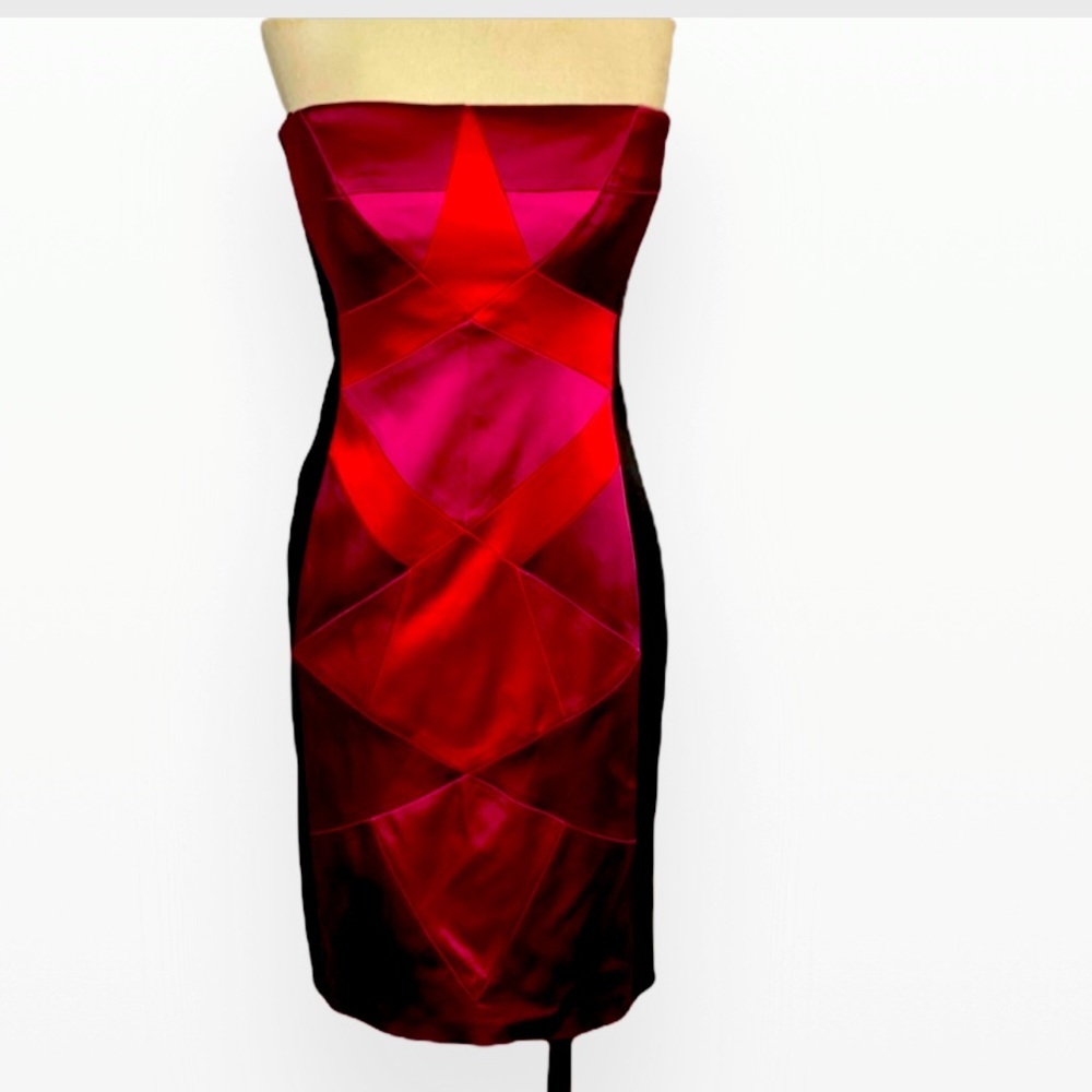 Cache Cocktail Scarlet Color Block Strapless Dres… - image 3